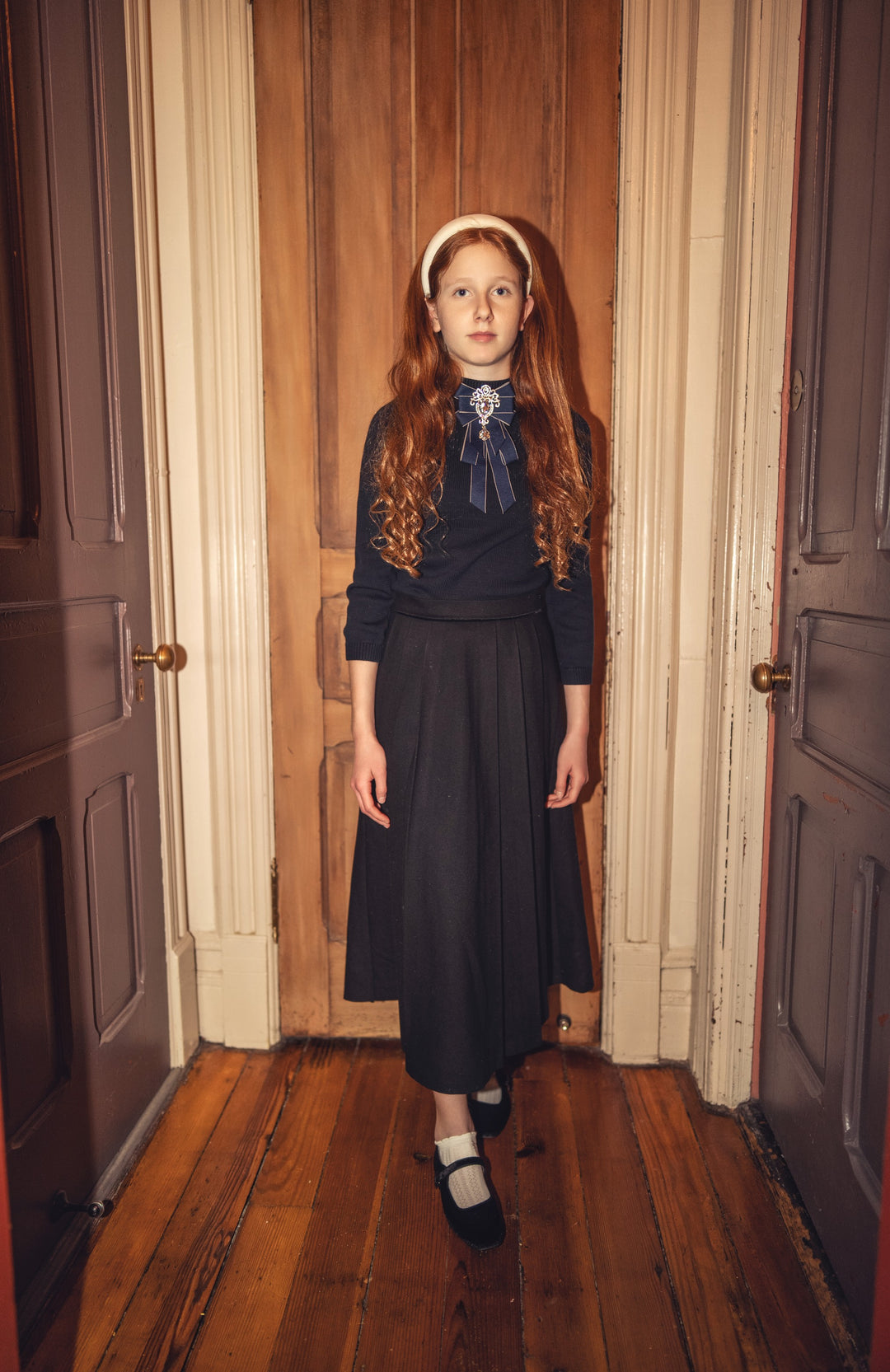 skirt midi wool pleated - navy-8