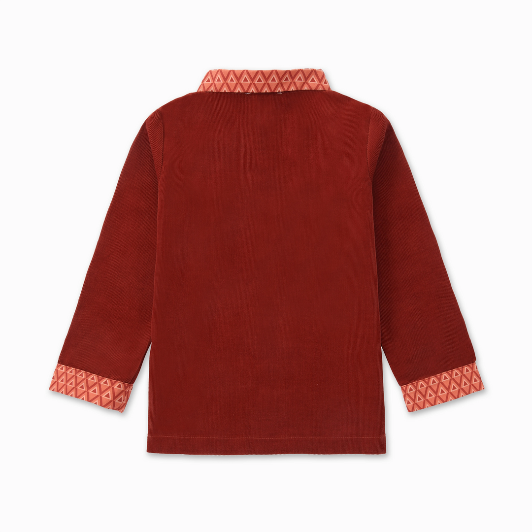 shirt l/s soft corduroy geometric trim - red