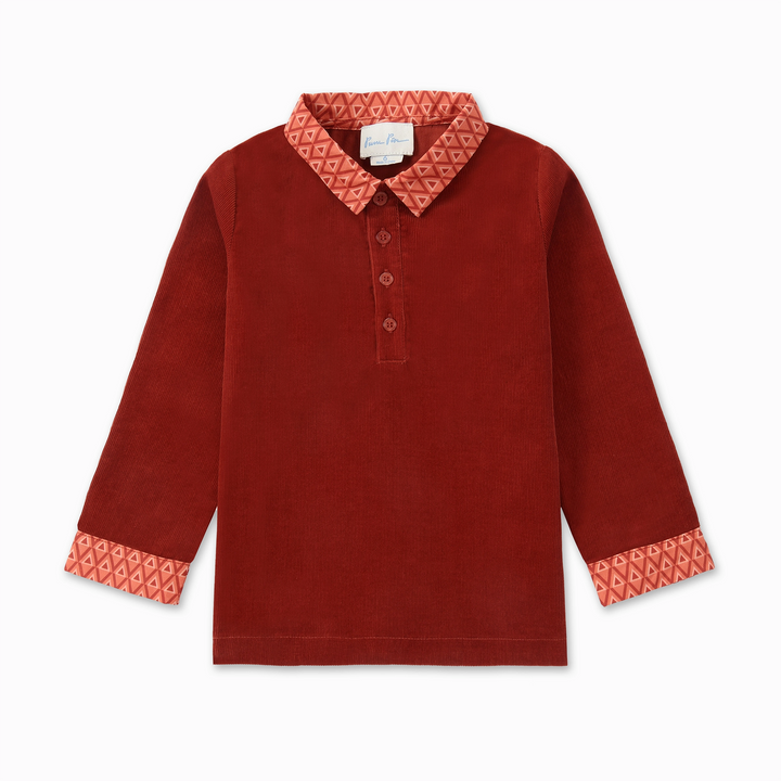 shirt l/s soft corduroy geometric trim - red