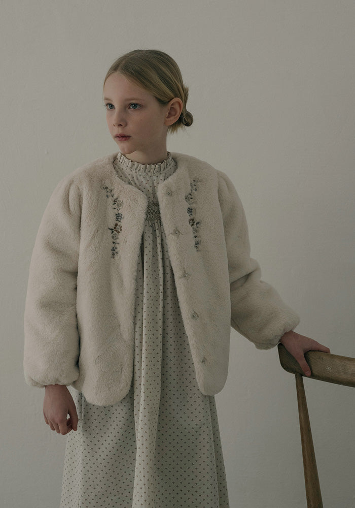 jacket fur with embroidery - light beige