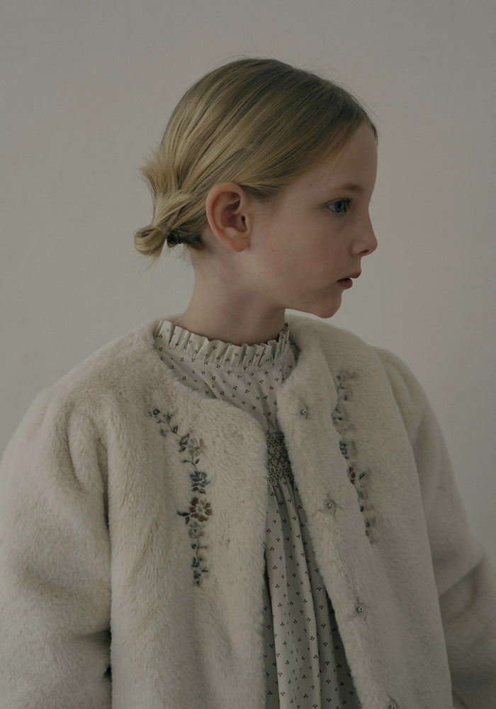 jacket fur with embroidery - light beige