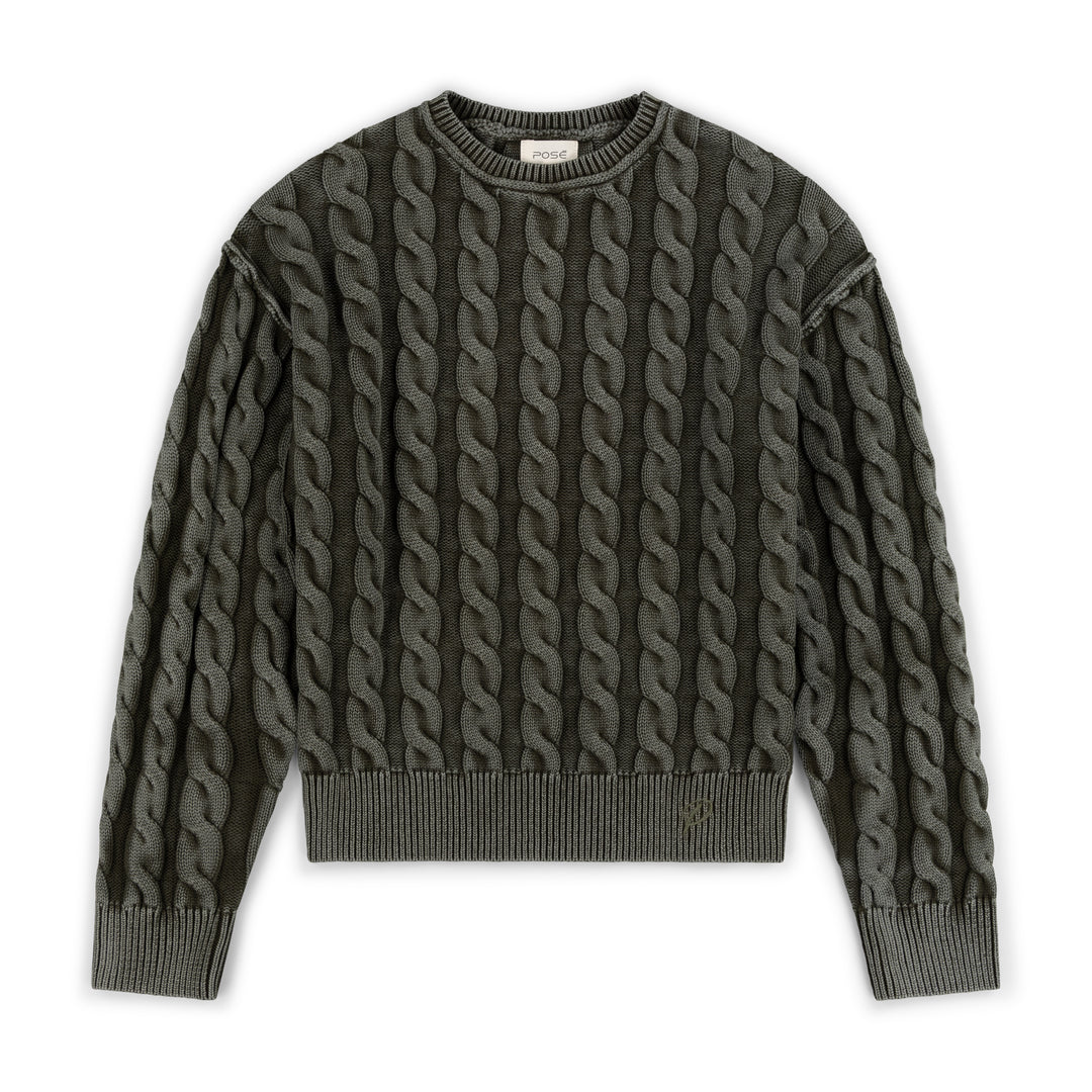 top l/s esme washed cable knit - hunter