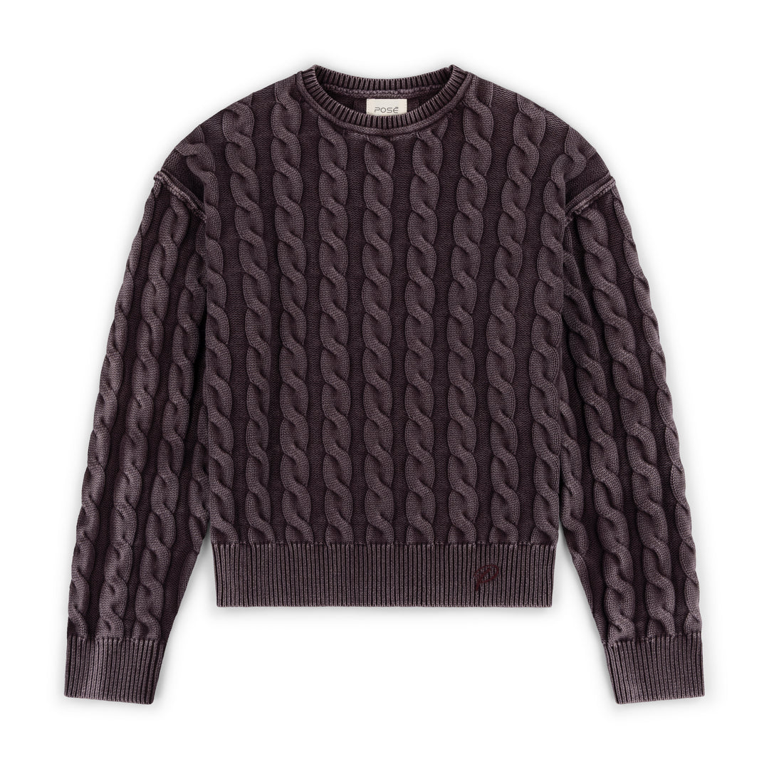top l/s esme washed cable knit - raspberry