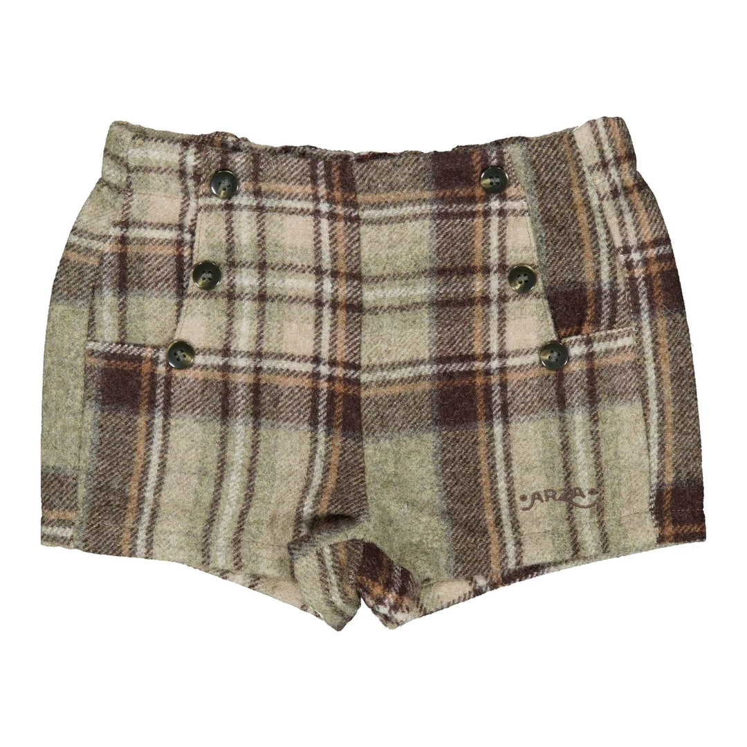 shorts plaid with button detail - brown