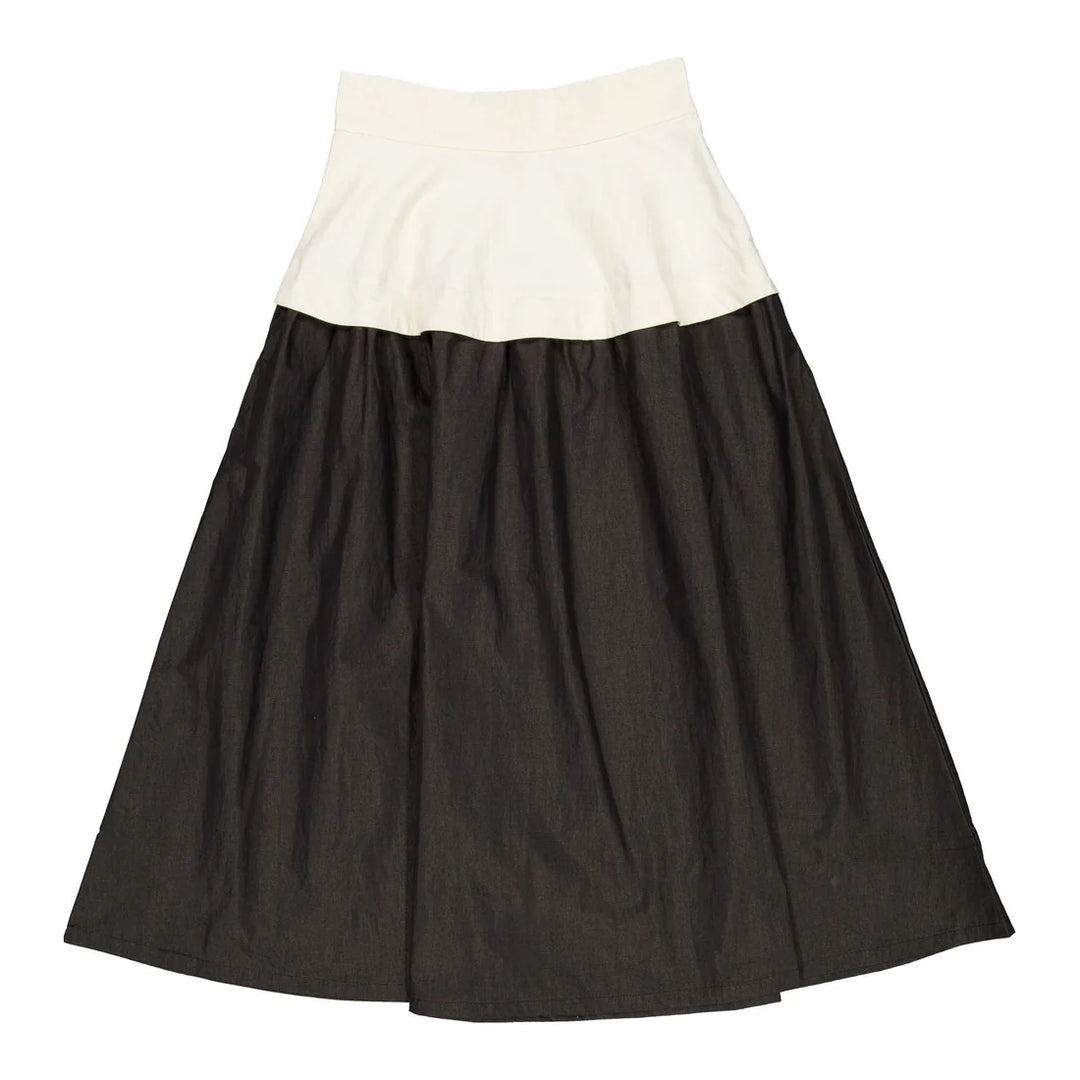 skirt midi flared color block - cream/black