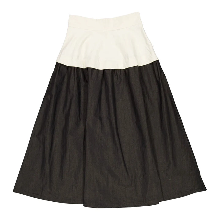 skirt midi flared color block - cream/black