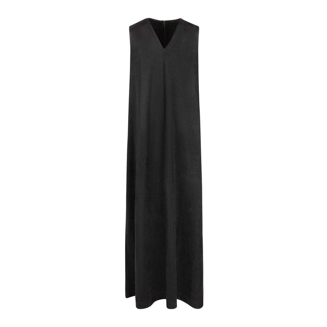 maxi dress suede v neck jumper with shirt - black-9a