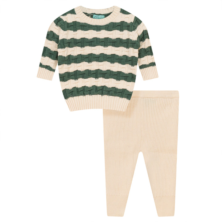 set outfit knit weave top and legging - ivory/mint