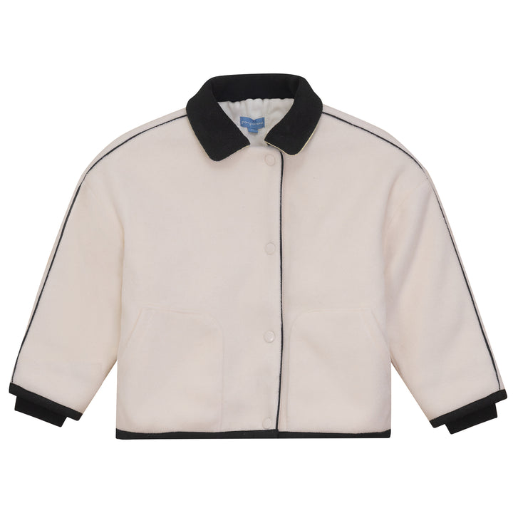 jacket wool color trim cropped with collar - cream