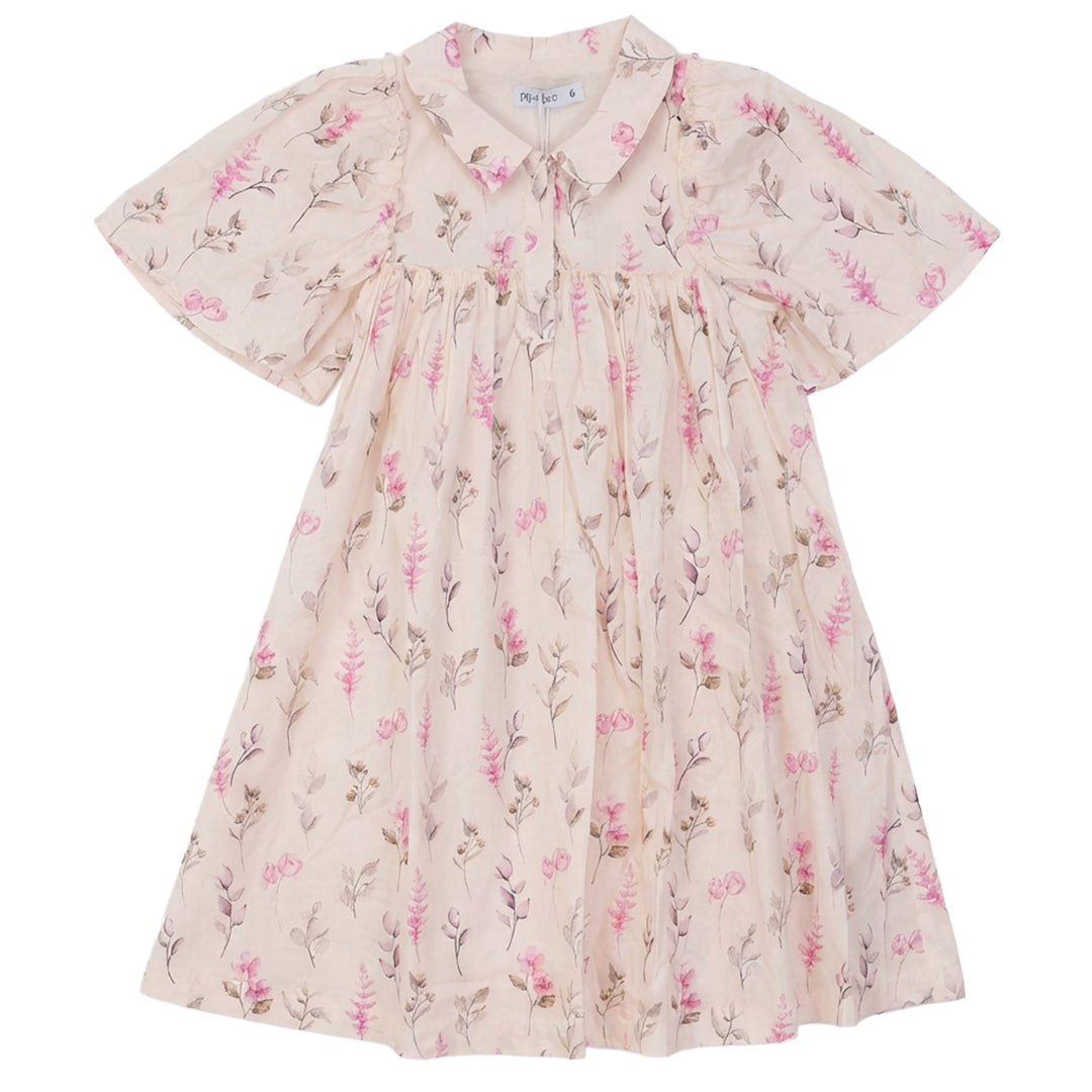 dress high waisted floral print with flutter sleeves