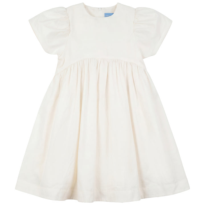dress 3/4 sleeves high waisted taffeta tulle bow tie in back - cream