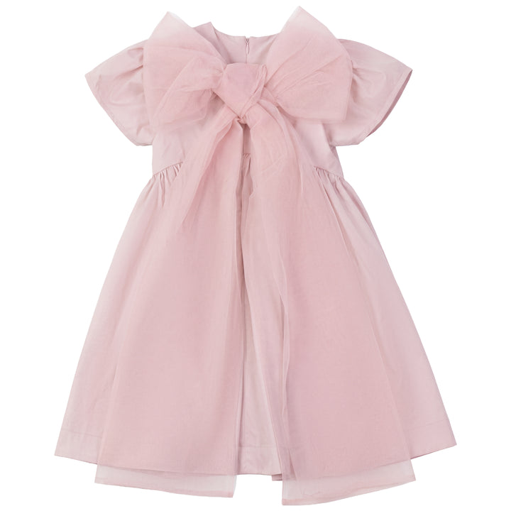 dress s/s high waisted taffeta tulle bow tie in back - pink