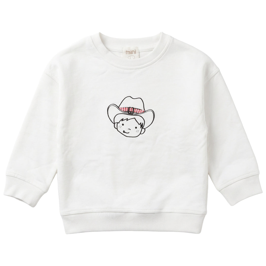 top l/s gingham boy sweatshirt - white