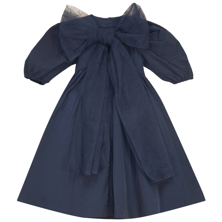 dress shiny taffeta tulle bow in back - blue