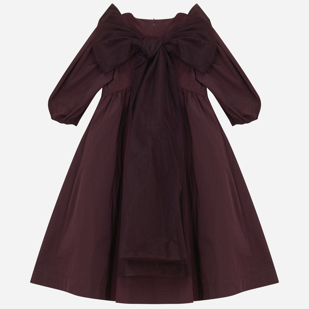 dress shiny taffeta tulle bow in back - burgundy
