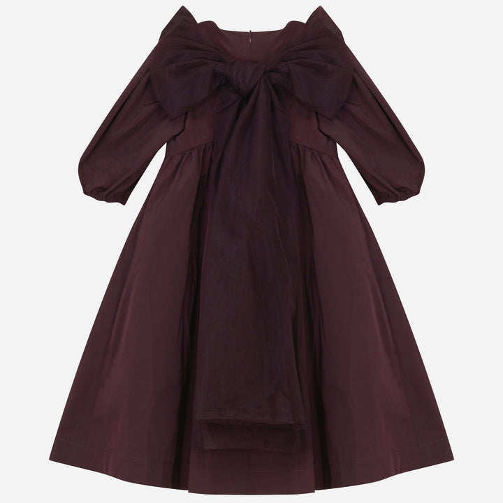 dress shiny taffeta tulle bow in back - burgundy