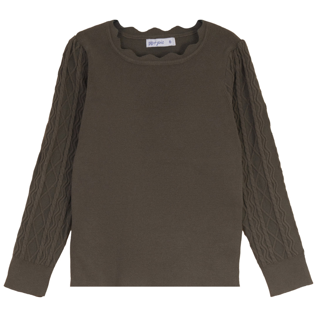 top l/s crochet collar sweater - green
