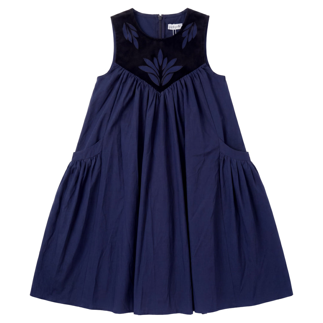 dress velvet yoke detail taffeta jumper - navy