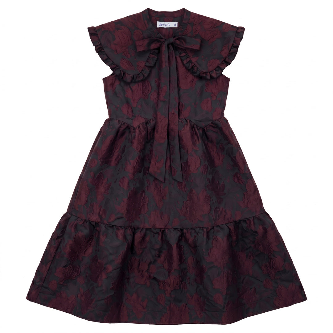 dress floral brocade oversized collared jumper - burgundy
