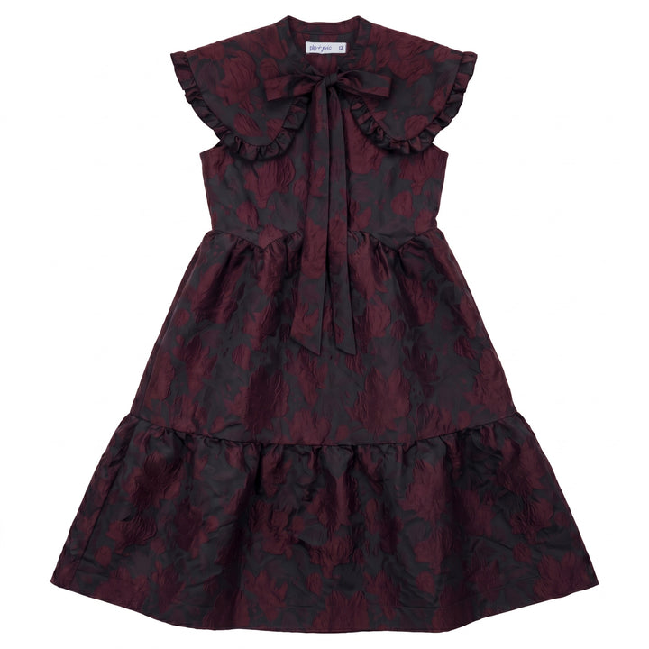 dress floral brocade oversized collared jumper - burgundy