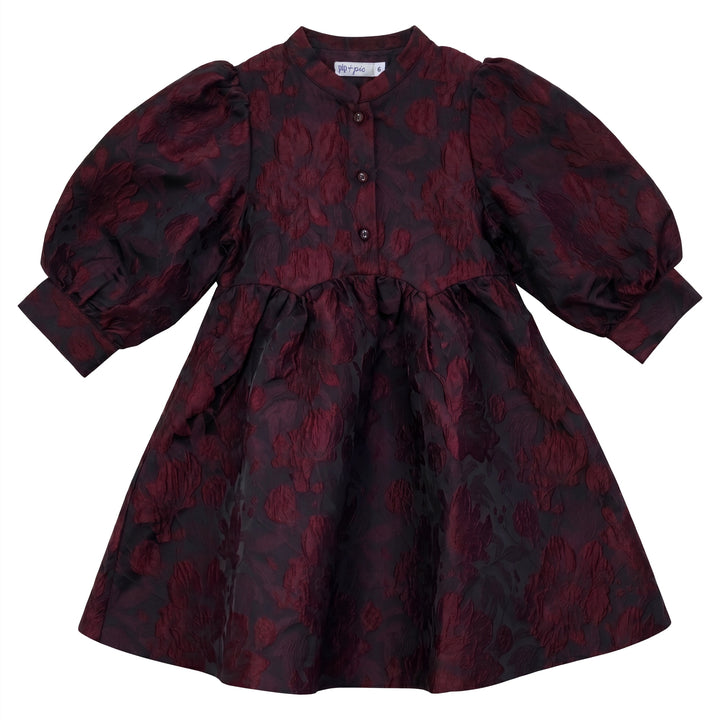dress floral brocade mandarin - burgundy