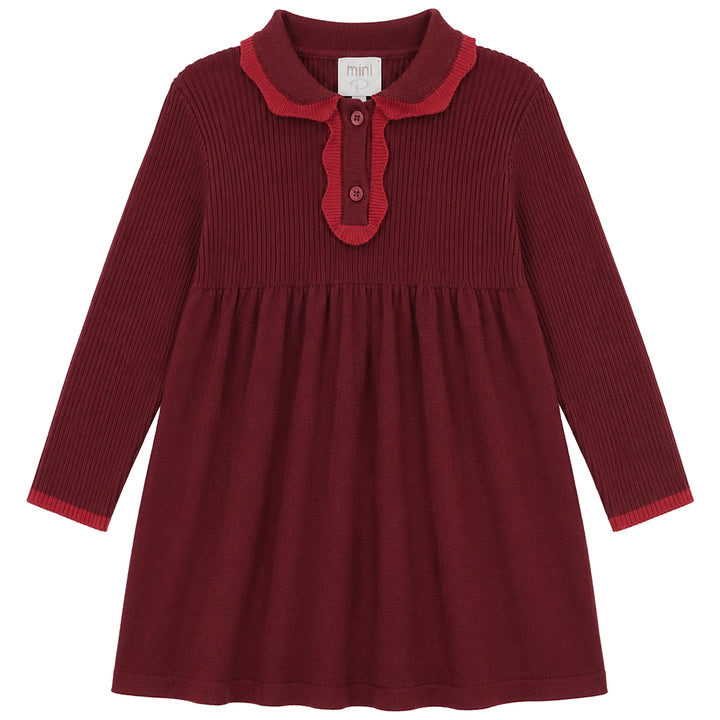dress tonal knit scalloped collar - red