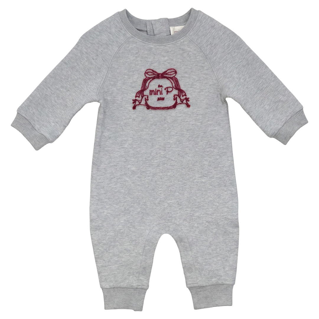one piece velvet logo sweat romper - grey/red