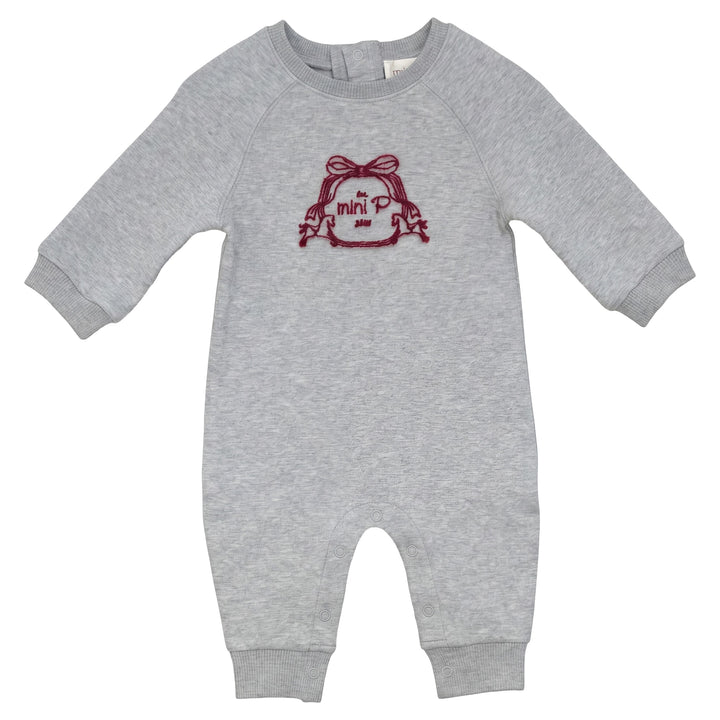 one piece velvet logo sweat romper - grey/red