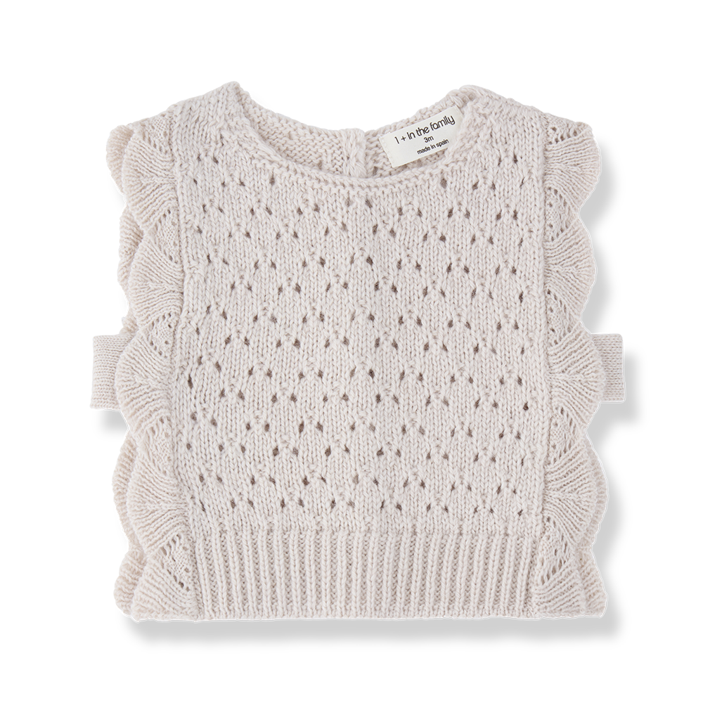 vest merino wool scalloped - rice