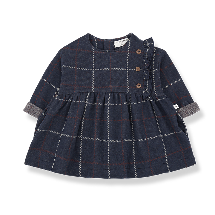 dress checkered side ruffle - dark blue