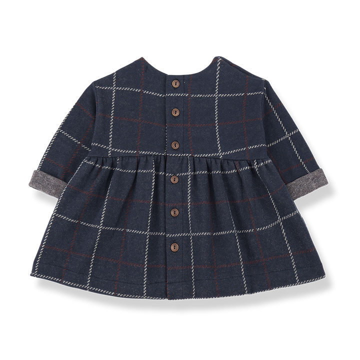 dress checkered side ruffle - dark blue