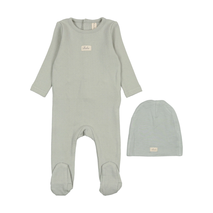 footie pointelle bebe with beanie - seafoam