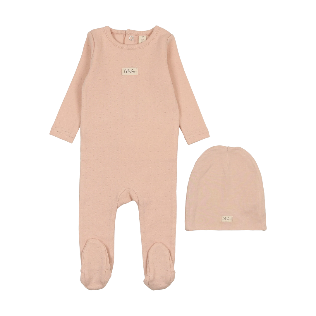footie pointelle bebe with beanie - shell pink