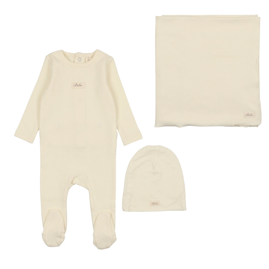 set footie pointelle bebe with beanie and blanket - milk