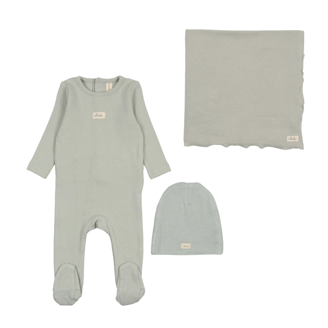 set footie pointelle bebe with beanie and blanket - seafoam