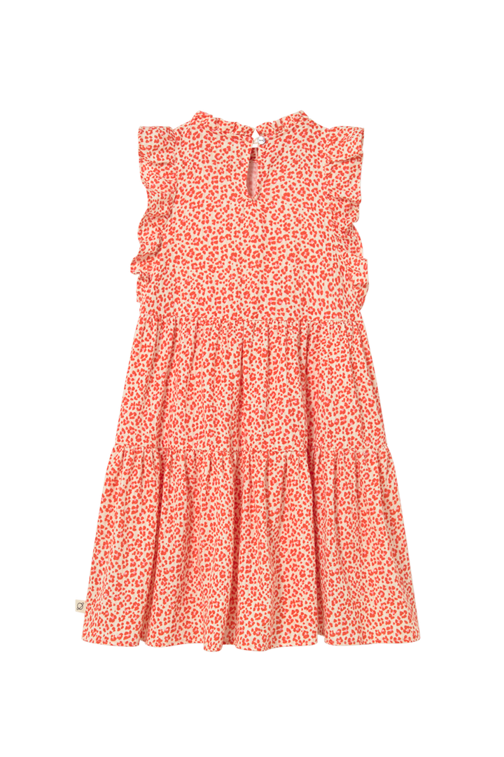dress leopard print tiered with flutter sleeves - tomato