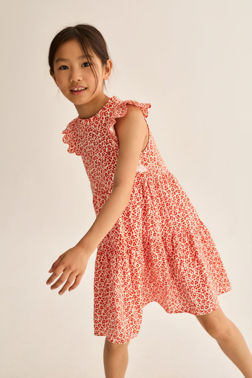 dress leopard print tiered with flutter sleeves - tomato