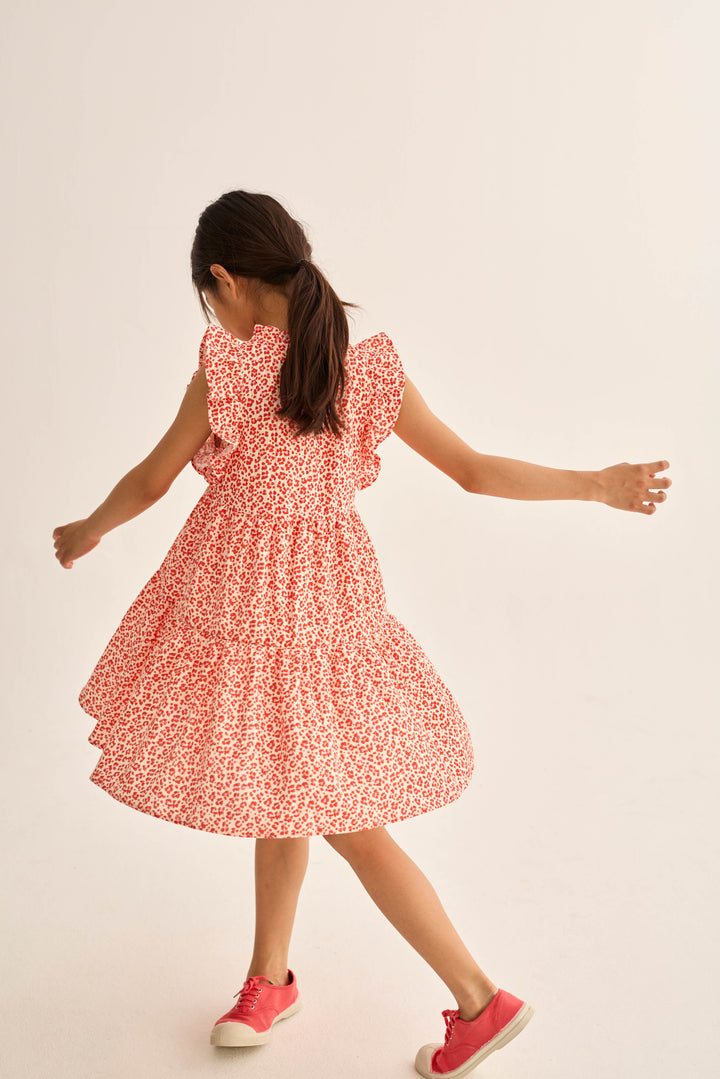 dress leopard print tiered with flutter sleeves - tomato