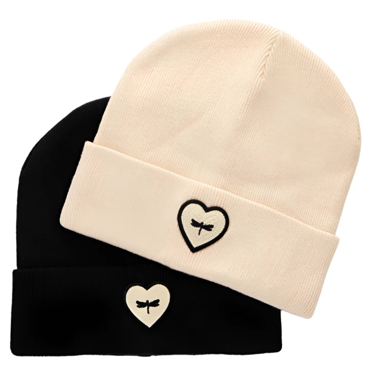 beanie woven heart logo cuffed - cream