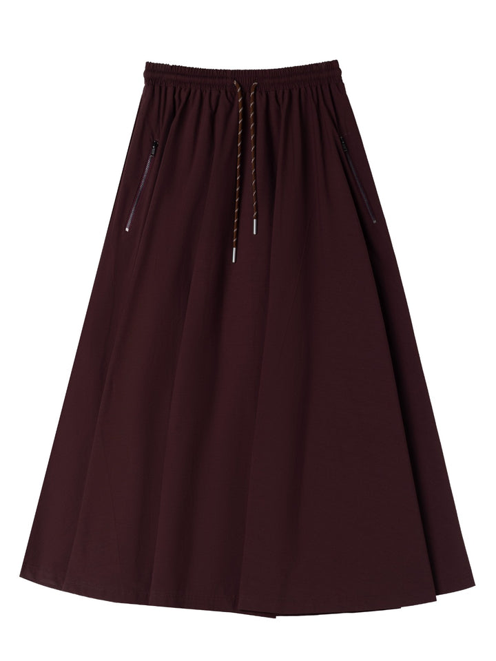 skirt parachute drawstring with zipper pockets - burgundy