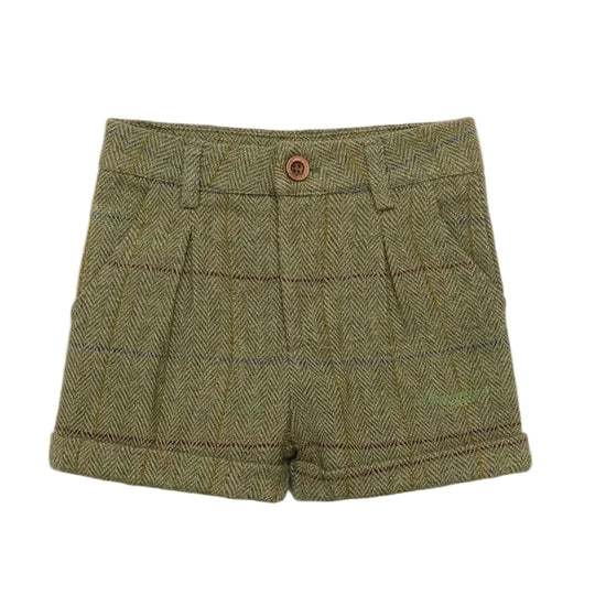 shorts plaid wool pleat  - olive