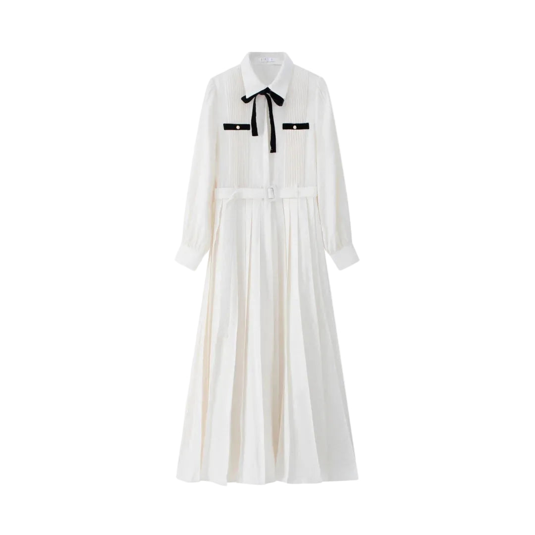 dress pleated bow detail shirt style - cream