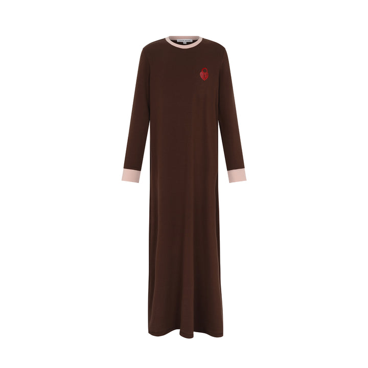 nightgown contrast trim logo - brown/pink