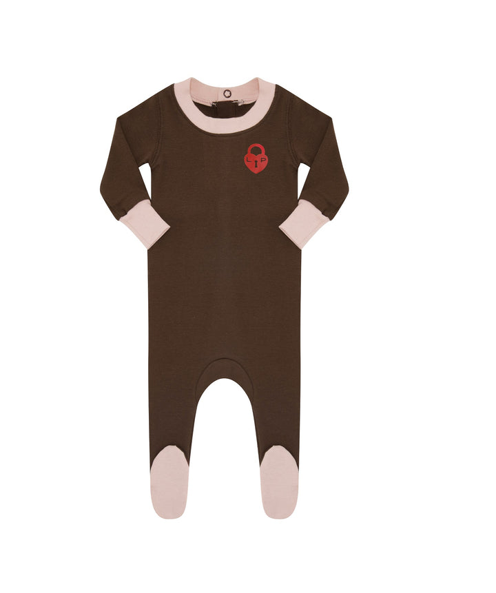 footie contrast trim logo - brown/pink