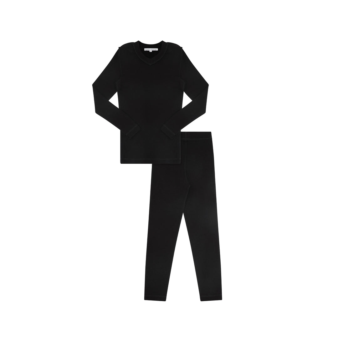 pajamas v neck top and pants - black