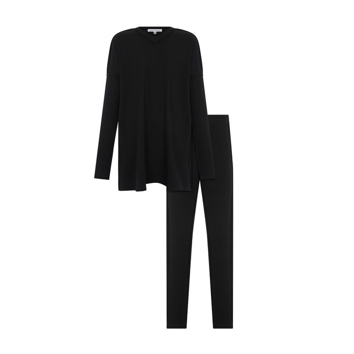 pajamas teen v neck top and pants - black