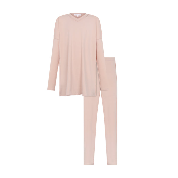 pajamas teen v neck top and pants - pink