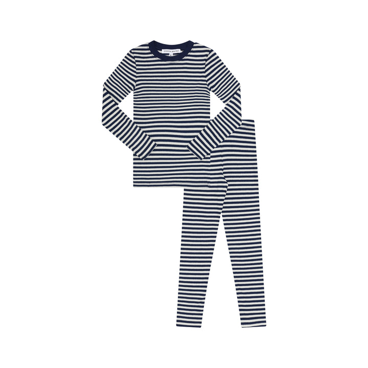 pajamas ribbed stripe - blue/ivory