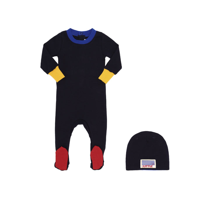 footie colorblock with hat - navy/purple