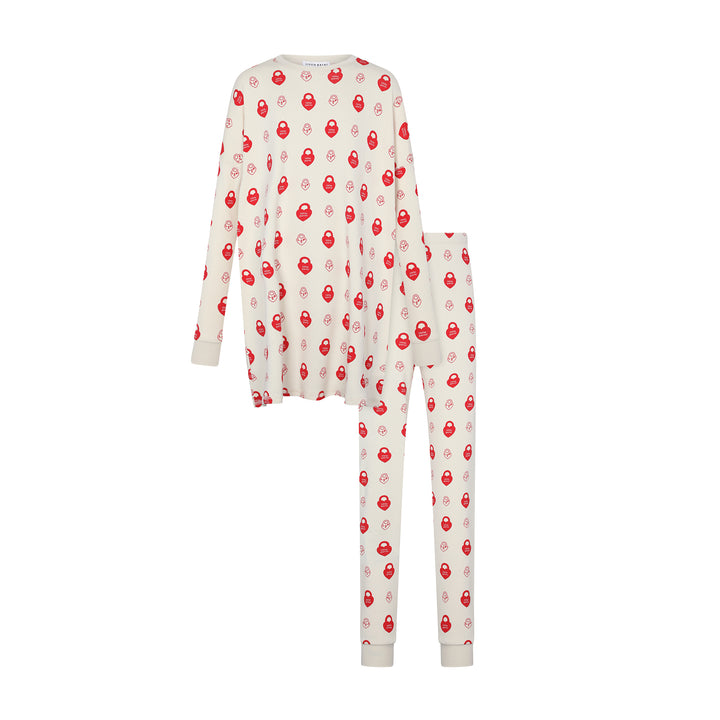 pajamas logo print tunic top and pants - red